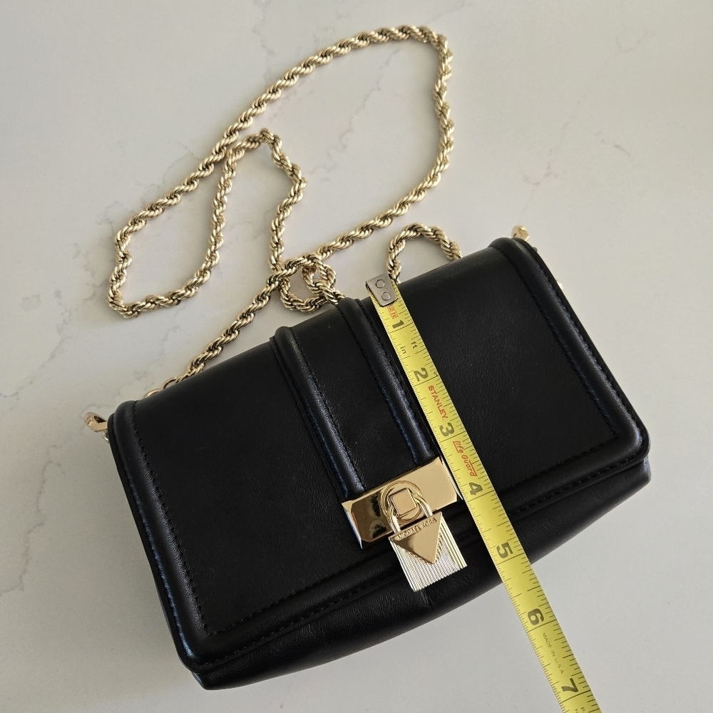 Michael Kors Padlock Chain Crossbody Black Leather Gold Purse Bag - Picture 7 of 9